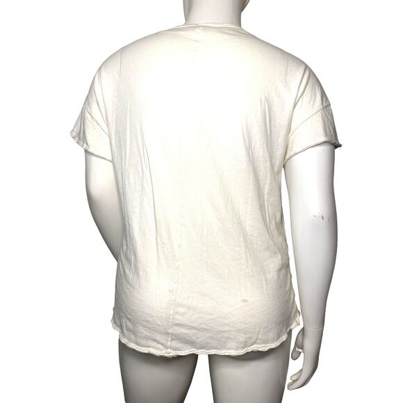 FREE PEOPLE OFF WHITE TONE TOP V NECK SHORT SLEEVE WOMEN'S SIZE L - Picture 2 of 6